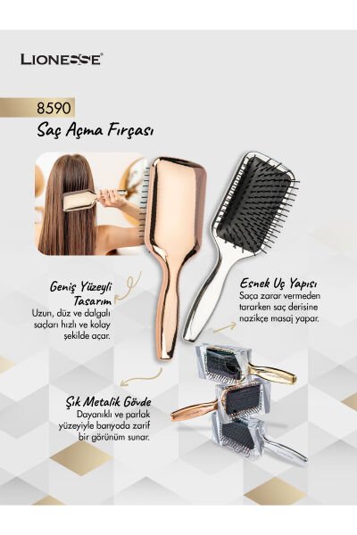 Metalik Saç Fırçası 8590 Rosegold - Geniş Yüzey, Kolay Tarama , Metalik Renk