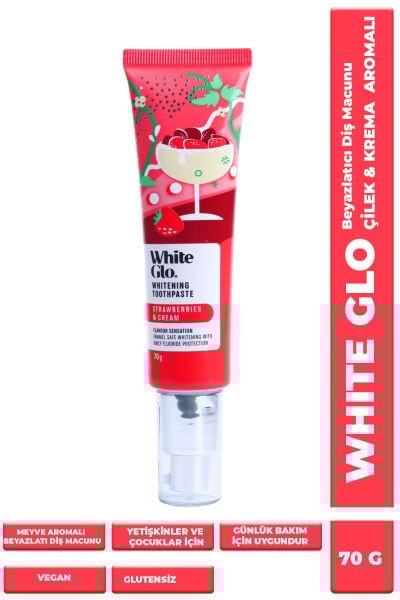 White Glo Glutensiz Vegan Diş Macunu Çilek ve Krema Aromalı 70 G