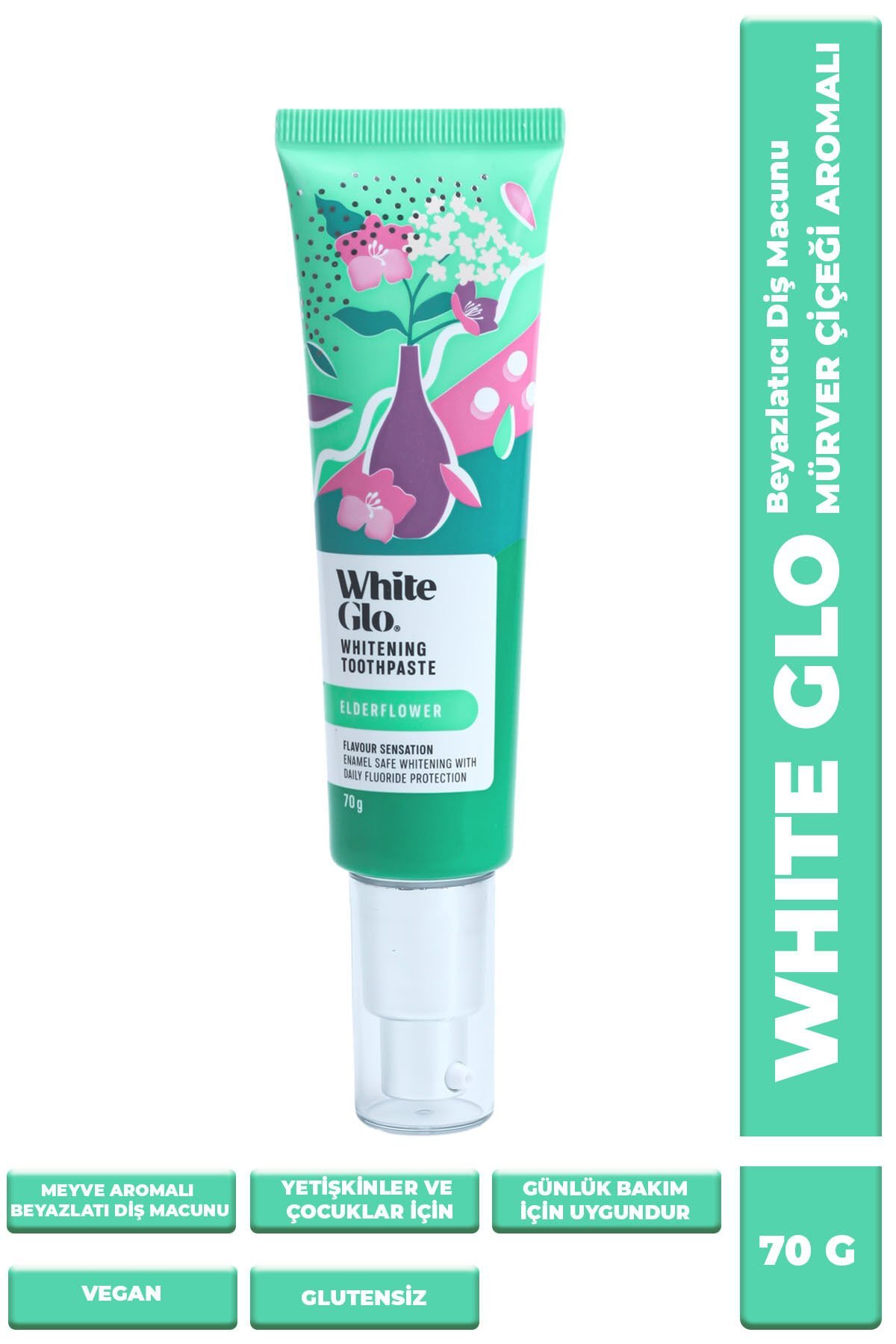 White Glo Glutensiz Vegan Diş Macunu Mürver Çiçeği Aromalı 70 G