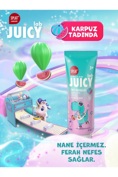 Splat Juicy Lab +3 Yaş Karpuzlu Çocuk Diş Macunu Renkli Simli Çürük Önleyici Doğal Macun
