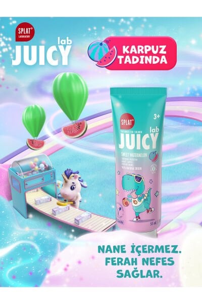 Splat Juicy Lab +3 Yaş Karpuzlu Çocuk Diş Macunu Renkli Simli Çürük Önleyici Doğal Macun