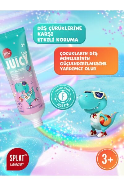 Splat Juicy Lab +3 Yaş Karpuzlu Çocuk Diş Macunu Renkli Simli Çürük Önleyici Doğal Macun