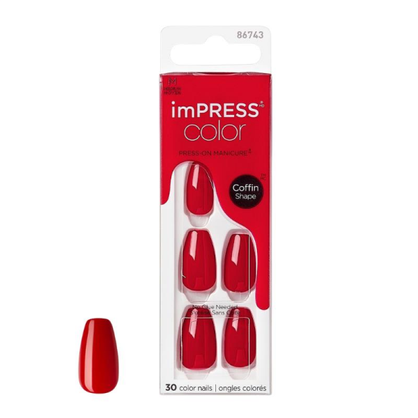 Impress Color Kendinden Yapışkanlı Takma Tırnak Uzun Kırmızı