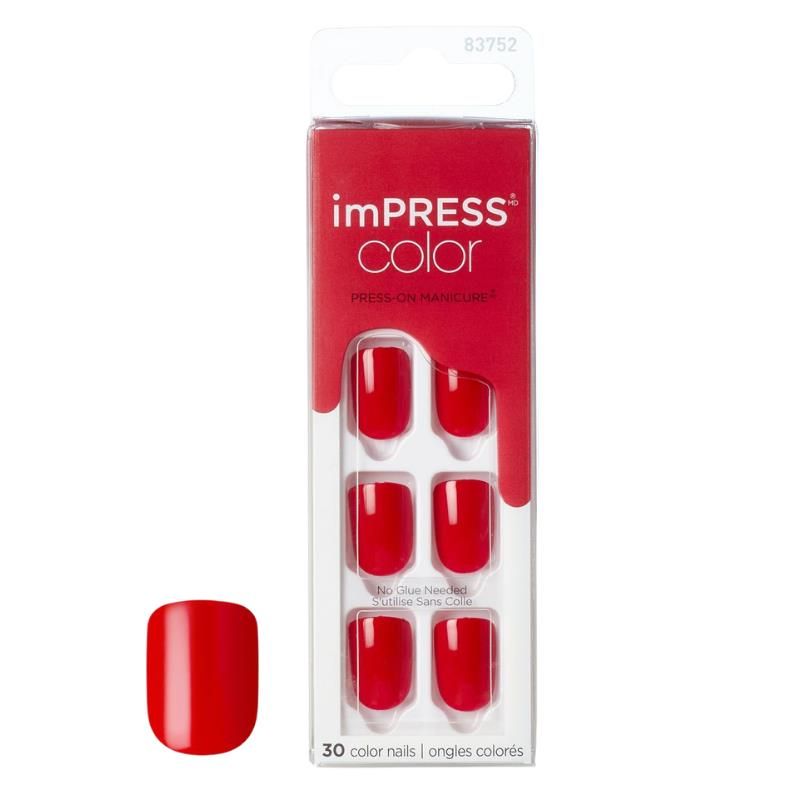 Impress Color Kendinden Yapışkanlı Parlak Kırmızı Takma Tırnak Kısa