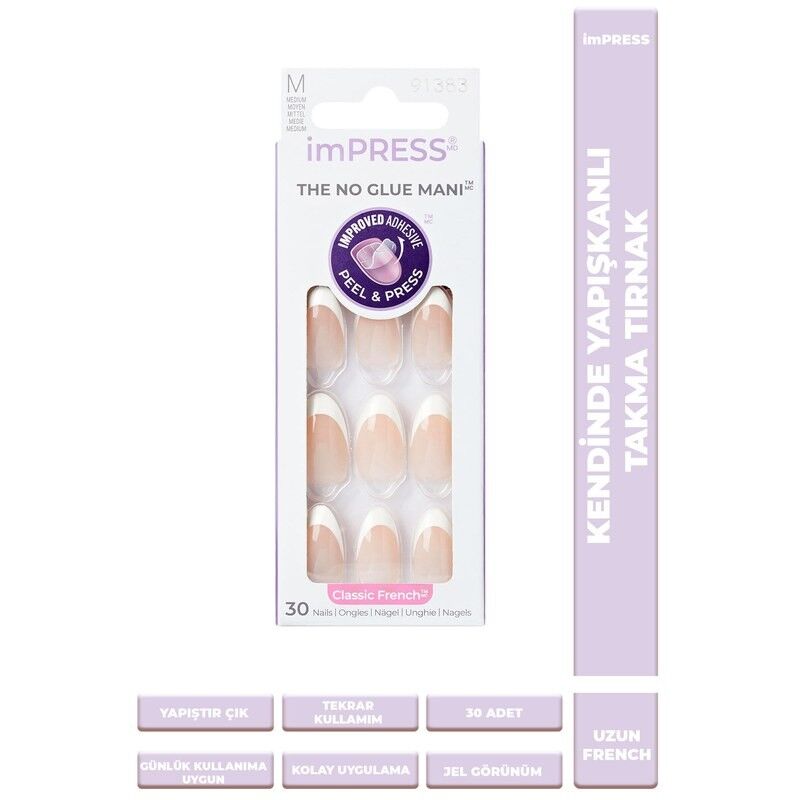 imPRESS Kendinden Yapışkanlı Takma Tırnak Uzun Oval French