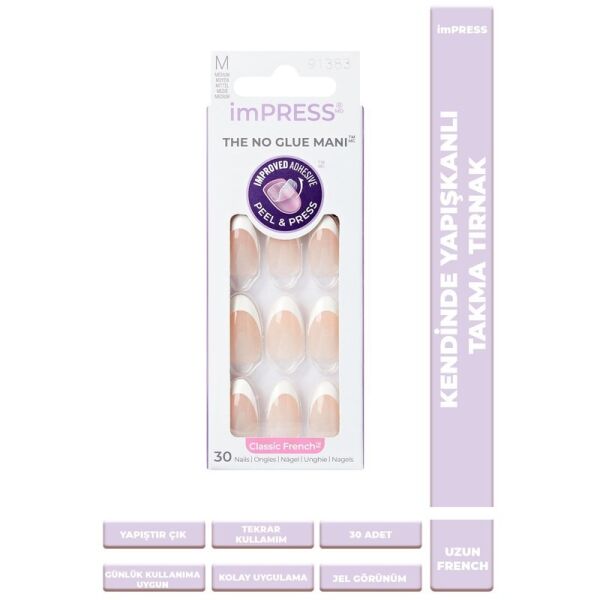 imPRESS Kendinden Yapışkanlı Takma Tırnak Uzun Oval French