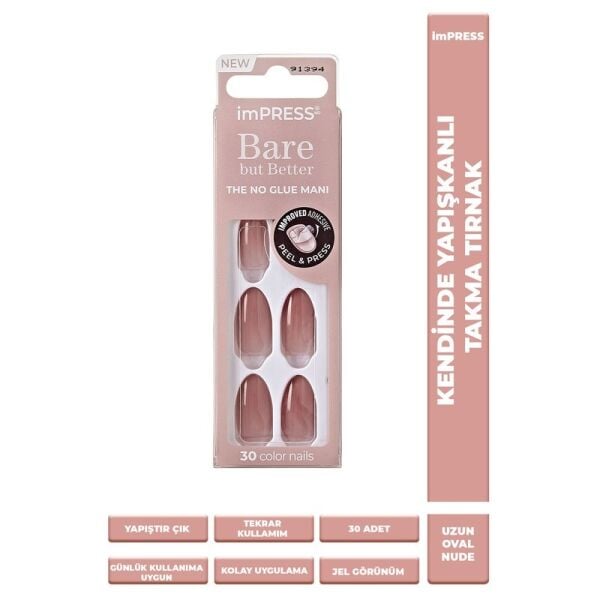 Impress Kendinden Yapışkanlı Takma Tırnak Oval Uzun Nude Ombre