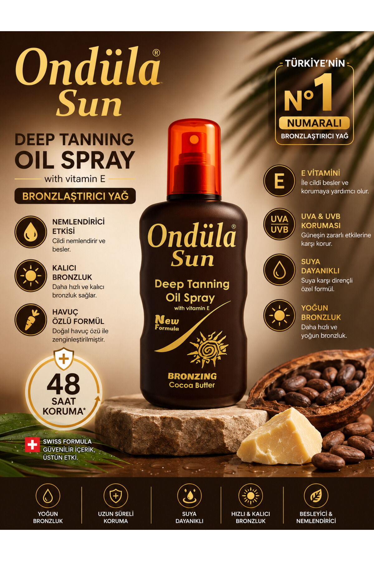 Ondüla Sun Kakao Yağlı Güneş Bronzlaştırıcı Spreyi 200 ml