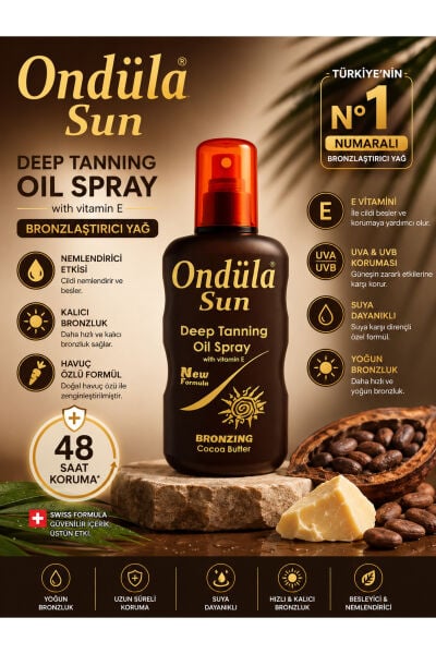 Ondüla Sun Kakao Yağlı Güneş Bronzlaştırıcı Spreyi 200 ml