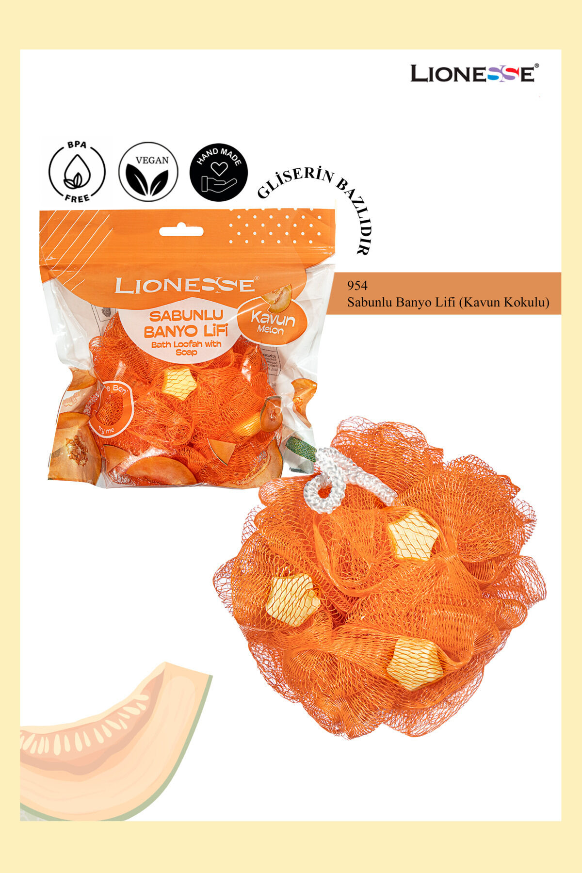 Lionesse Sabunlu Banyo Lifi 954 – Kavun Kokulu, Seyahat Boy, BPA Free, Yumuşak Doku