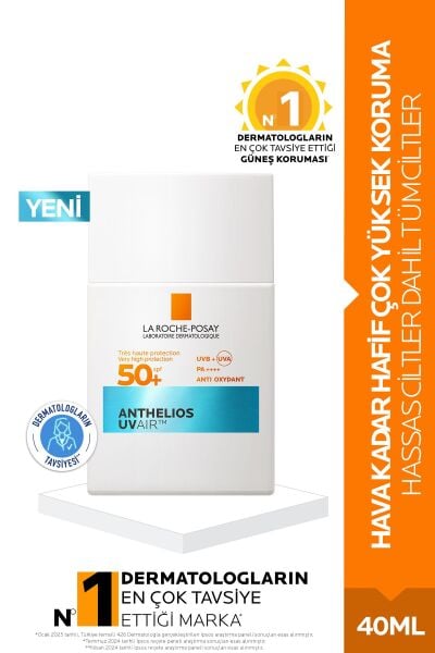 La Roche Posay Anthelios Uvair SPF50+ Hava Kadar Hafif Tüm Ciltler İçin Yüz Güneş Kremi 40ML