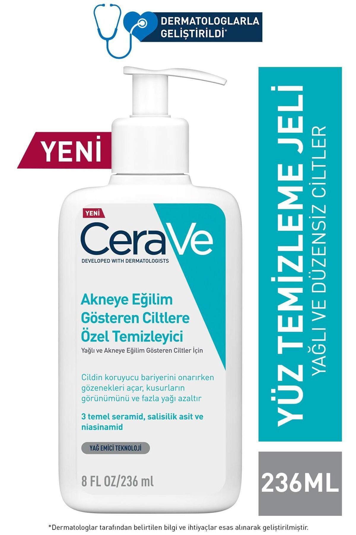 CeraVe Yağlı Ve Düzensiz Cilter Için Yüz Temizleme Jeli 236 ml
