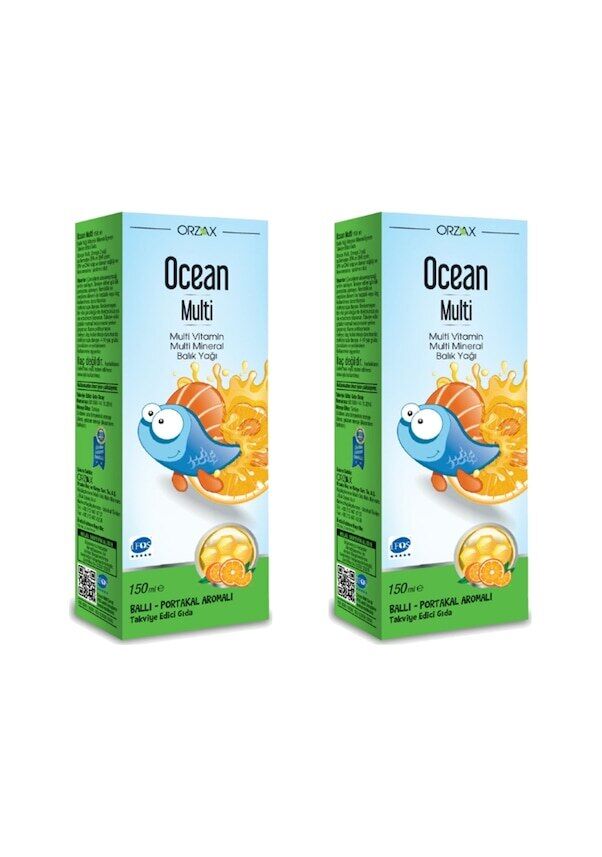 Ocean Multi Şurup Ballı Portakal Aromalı Balık Yağı 150 Ml x 2 Kutu